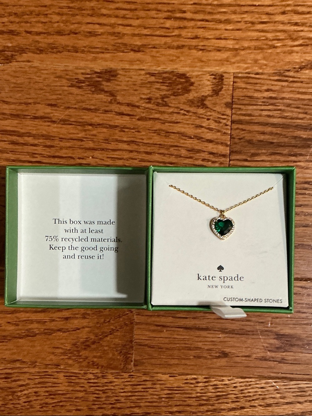 kate spade Gold Chain Necklace with Green Heart Pendant